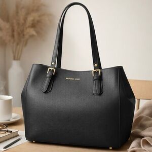 Michael Kors Large dark navy Saffiano Leather Tote Gold Hardware Work Travel Bag